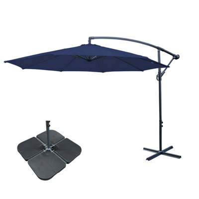 B&Q -  3M Blue Banana Parasol Cantilever Hanging Parasol Umbrella With Crank FunctionBase Weights