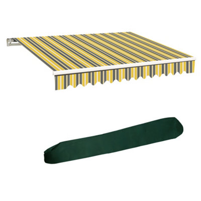 Sundaze Retractable Awning Canopy Garden Sun Shade Shelter 3.5M X 2.5M Yellow-Stripe With Rain Cover from B&Q