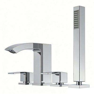 SunDaze Chrome Four Hole Deck Mounted Bath Filler Shower Mixer Taps With Hand Shower Head from B&Q