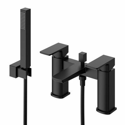 SunDaze Coe Matt Black Deck Mounted Bath Filler Shower Mixer Tap With Hand Shower Head from B&Q