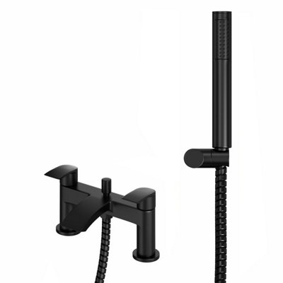 SunDaze Matt Black Deck Mounted Bath Filler Shower Mixer Taps With Hand Shower HeadDual Lever from B&Q