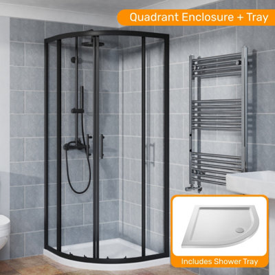 Sundaze 700 X 700mm Matt Black Quadrant Shower Enclosure Corner Entry Sliding Door With Shower Tray from B&Q