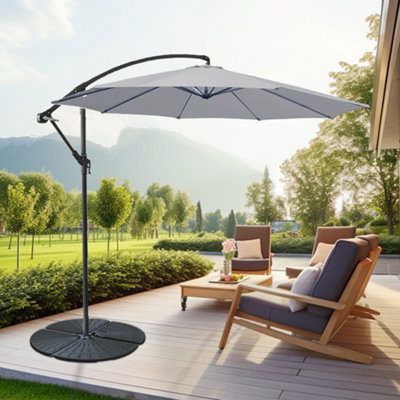 B&Q -  Grey 3M Garden Banana Parasol Cantilever Umbrella With Adjustable Crank Patio Sun Shade