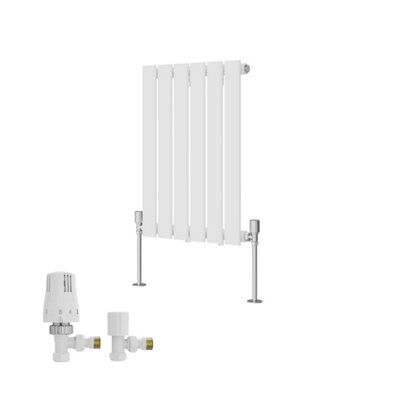 B&Q -  White Single Horizontal Designer Radiator Flat Panel Rads 600X408mm With Angled Trv Thermostatic Valves