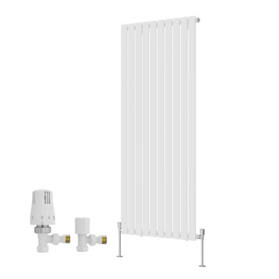 B&Q -  White Single Vertical Designer Radiator Flat Panel Rads 1600X680mm With Angled Trv Thermostatic Valves