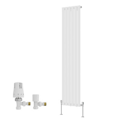 B&Q -  White Single Vertical Designer Radiator Flat Panel Rads 1800X408mm With Angled Trv Thermostatic Valves