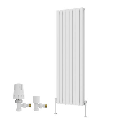 B&Q -  White Double Vertical Designer Radiator Flat Panel Rads 1600X544mm With Angled Trv Thermostatic Valves