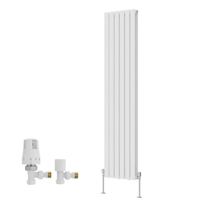 B&Q -  White Double Vertical Designer Radiator Flat Panel Rads 1800X408mm With Angled Trv Thermostatic Valves