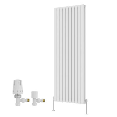 B&Q -  White Double Vertical Designer Radiator Flat Panel Rads 1800X680mm With Angled Trv Thermostatic Valves