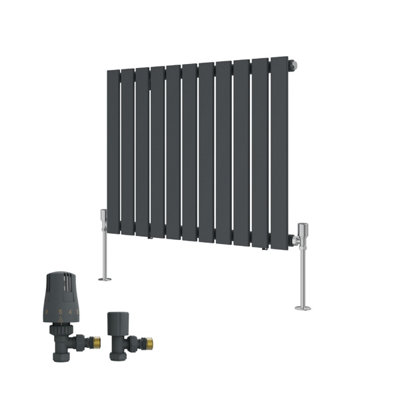B&Q -  Anthracite Single Horizontal Designer Radiator Flat Panel Rads 600X748mm With Angled Trv Thermostatic Valves