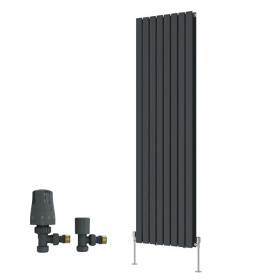 B&Q -  Anthracite Double Vertical Designer Radiator Flat Panel Rads 1800X544mm With Angled Trv Thermostatic Valves