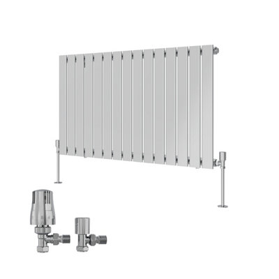 B&Q -  Chrome Single Horizontal Designer Radiator Flat Panel Rads 600X1020mm With Angled Trv Thermostatic Valves