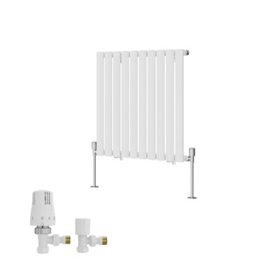 B&Q -  Single Horizontal Designer Radiator Oval Column Rads 600X590mm White With Angled Trv Thermostatic Valve
