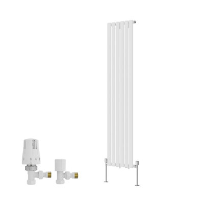 B&Q -  Single Vertical Designer Radiator Oval Column Rads 1600X354mm White With Angled Trv Thermostatic Valve