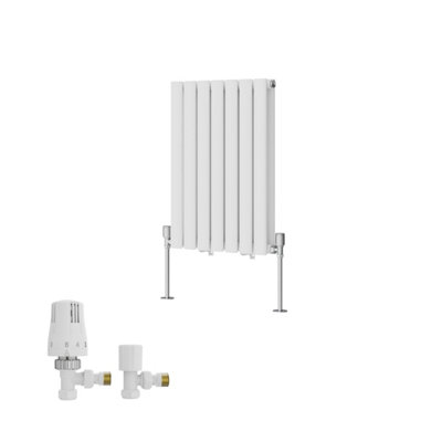 B&Q -  Double Horizontal Designer Radiator Oval Column Rads 600X413mm White With Angled Trv Thermostatic Valve