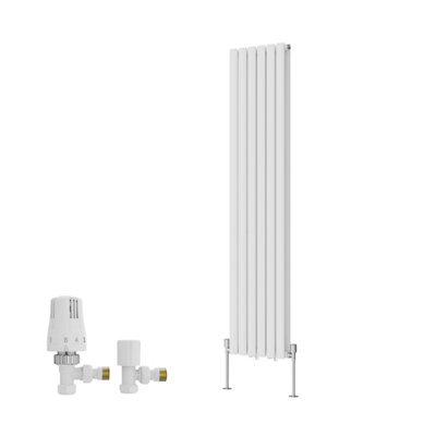 B&Q -  Double Vertical Designer Radiator Oval Column Rads 1600X354mm White With Angled Trv Thermostatic Valve
