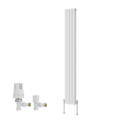 B&Q -  Double Vertical Designer Radiator Oval Column Rads 1800X236mm White With Angled Trv Thermostatic Valve