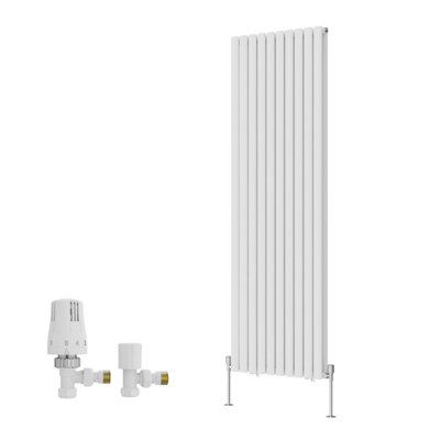B&Q -  Double Vertical Designer Radiator Oval Column Rads 1800X590mm White With Angled Trv Thermostatic Valve