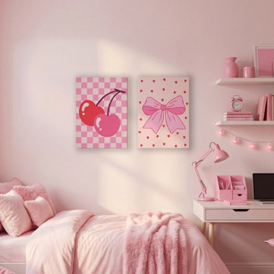 Arthouse Cherry Ribbon Pink Canvas ArtSet Of 2 (H)40Cm X (W)30Cm from B&Q