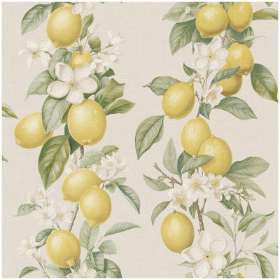 Arthouse Lemon Blossom Wallpaper Cream Yellow Green Floral Botanical Feature Wall from B&Q