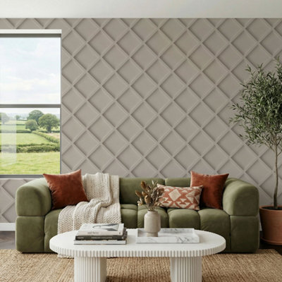 Arthouse Soft Taupe Geometric Panel Wallpaper from B&Q