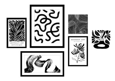 Arthouse Black Mono Abstract 6-In-1 Canvas Set - Image 4