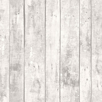 Arthouse Distressed White Plank Wallpaper from B&Q