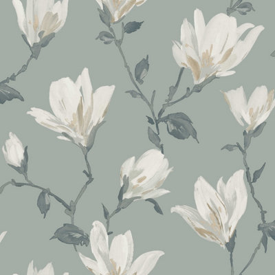 WPE® Wpe Arthouse Lily Floral Sage Wallpaper Botanical Wall Covering For BedroomLiving RoomAccent Wall E101067Ah from B&Q