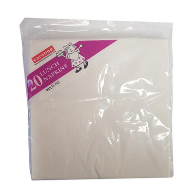 B&Q Caroline 2Ply Paper Napkin Plain 33 X 33Cm 20Pk 1273 One Colour (One Size) White