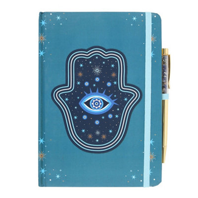 Something Different Hand Of Hamsa Crystal Chips A5 Notebook With Pen Light Blue/gold (One Size) from B&Q