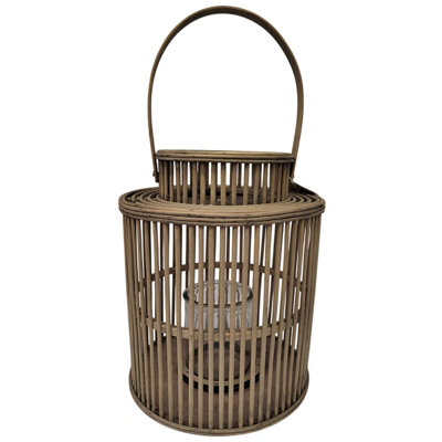 B&Q -  Wicker Cylinder Lantern Brown (One Size)