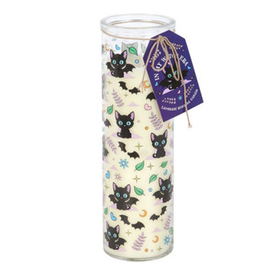 Something Different Lavender Cat Print Tube Candle White (One Size) from B&Q