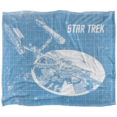  - Star Trek Enterprise Silky Blueprint Supersoft Blanket Light Blue/white (One Size)