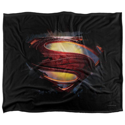 B&Q -  Superman Man Of Steel Grungy Silky Shield Supersoft Blanket Black/multicoloured (One Size)