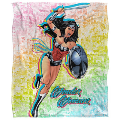 DC comics Wonder Woman Silky Comic Supersoft Blanket Multicoloured (One Size) from B&Q