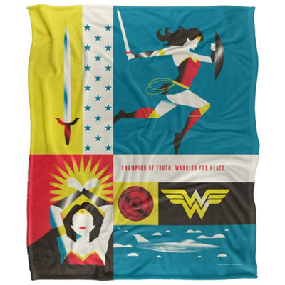 DC comics Wonder Woman Silky Icons Supersoft Blanket Multicoloured (One Size) from B&Q