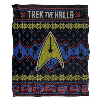 Star Trek Trek The Halls Ugly Silky Christmas Sweater Supersoft Blanket Black/multicoloured (One Size) from B&Q