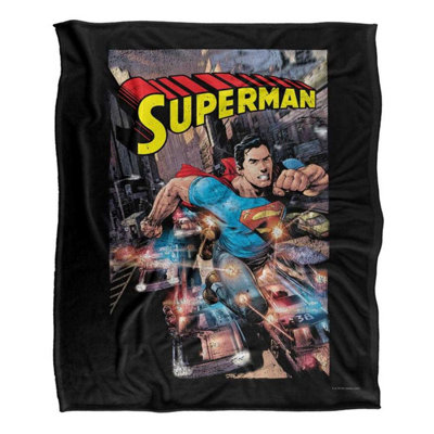 DC comics Superman Action One Silky Supersoft Blanket Black/multicoloured (One Size) from B&Q