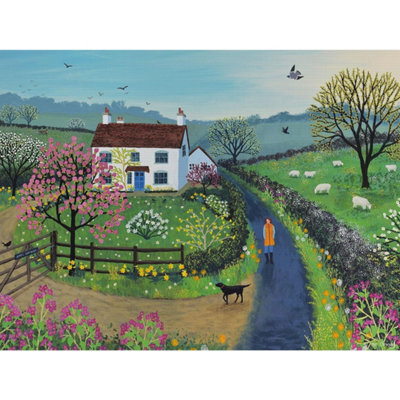 Jo Grundy Walking Past April Cottage Framed Canvas Print Multicoloured (80Cm X 60Cm) from B&Q