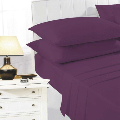 K Collection Percale Percale Fitted Sheet Aubergine (Double) from B&Q