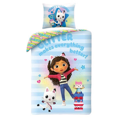 Gabbys Dollhouse Glitter Makes Everything Better Reversible Duvet Set Multicoloured (Single) from B&Q