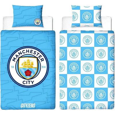  - Manchester City Fc Crest Reversible Duvet Set Blue (Single)