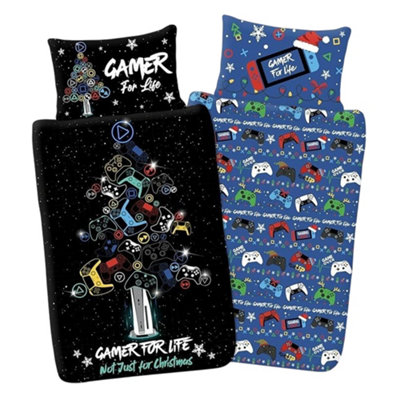 Floso Gamer For Life Christmas Reversible Duvet Set Multicoloured (Single) from B&Q