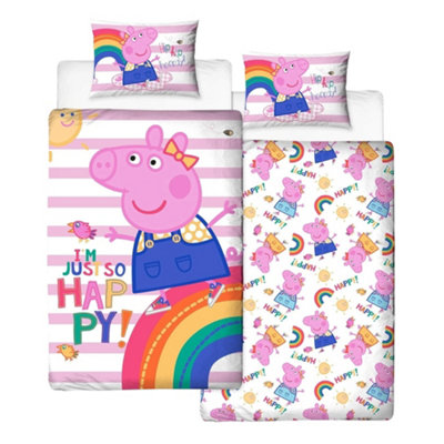 Peppa Pig Pa Pig Im Just So Happy Reversible Duvet Set Multicoloured (Single) from B&Q