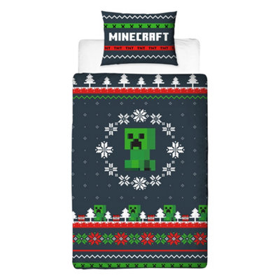 Minecraft Pixel Christmas Reversible Duvet Set Multicoloured (Single) from B&Q