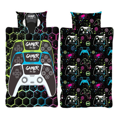 Floso Gamer For Life Graffiti Reversible Duvet Set Multicoloured (Single) from B&Q
