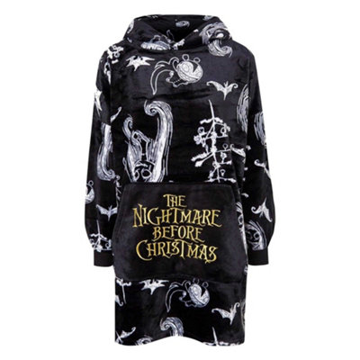  - Nightmare Before Christmas Womens/ladies Soft Sherpa Lined Oversized Blanket Hoodie Black/white (M)