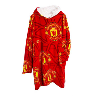 Manchester United Fc Childrens/kids Crest Fleece Oversized Blanket Hoodie Red (M)