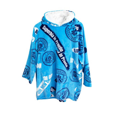 Manchester City Fc Childrens/kids Fleece Oversized Blanket Hoodie Sky Blue (L)