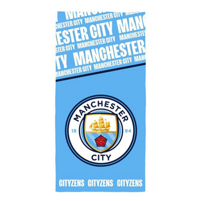  - Manchester City Fc Cityzens Crest Towel Sky Blue/white (One Size)